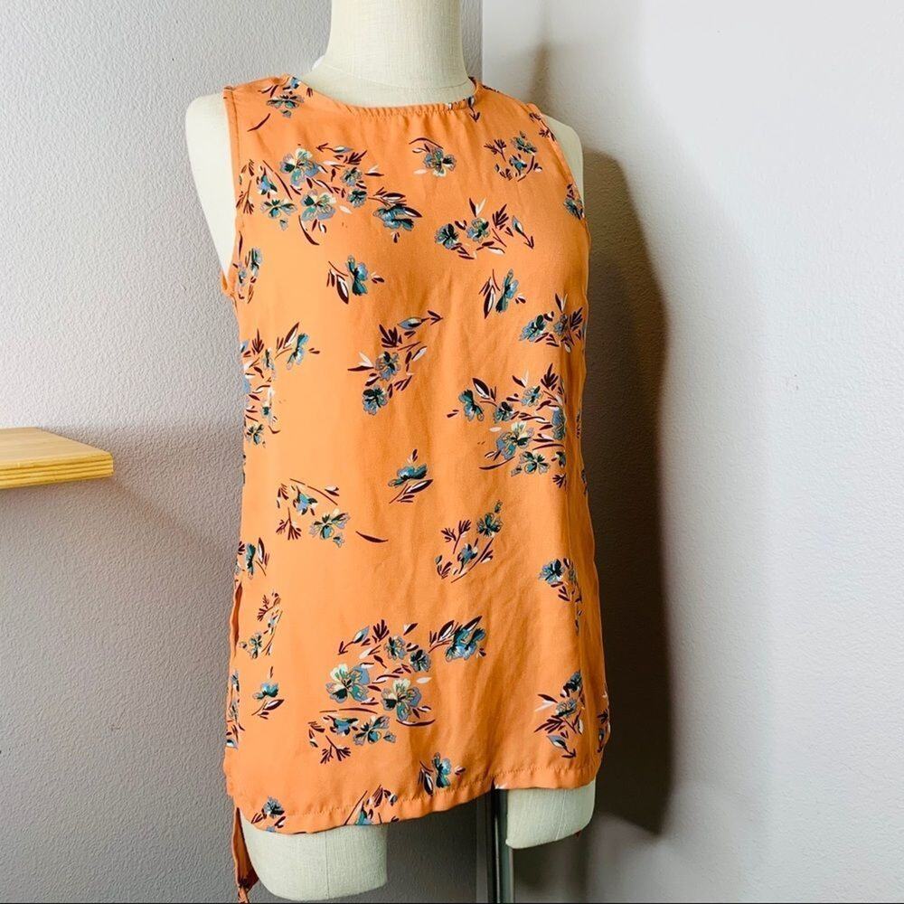 Philosophy Orange Floral Blouse Small Sleeveless